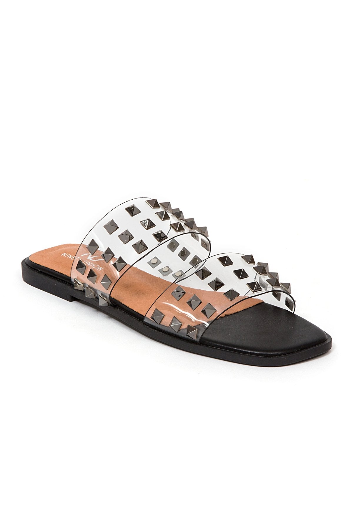 BLOOM STUDDED CLEAR SLIDE SANDAL SHOE LADY COUTURE 